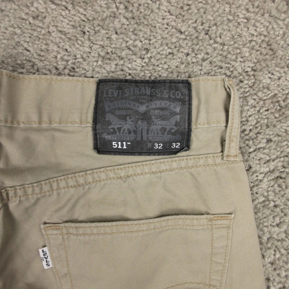 Levis Pants Mens 32x32 Beige Khaki 511 Slim Straight All Cotton 5 Pocket Chino